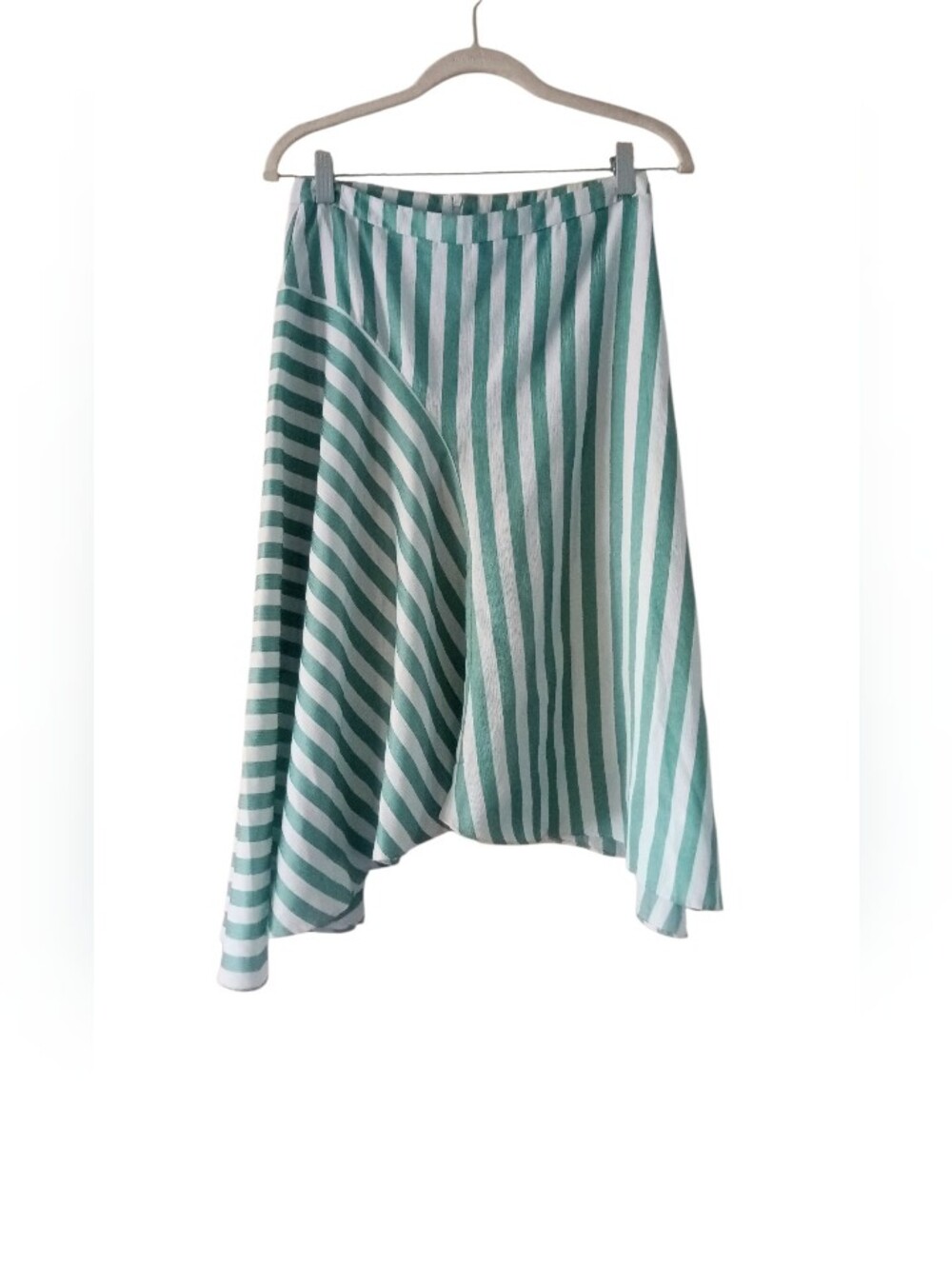 Lucy Paris Maya Green And White Striped Asymmetrical Skirt Size S
